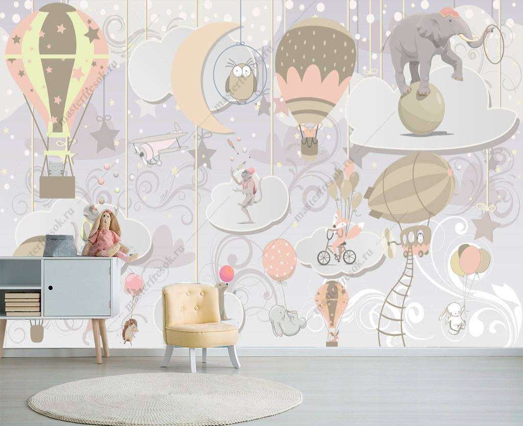 Фотообои в интерьере животные на воздушном шарике  13-166 фото