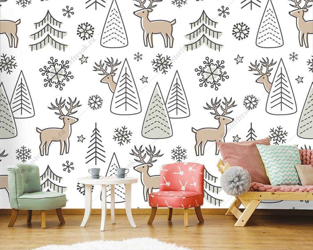 Фотообои Бесшовные обои на стену:  Олени в лесу. Артикул: 12-688  