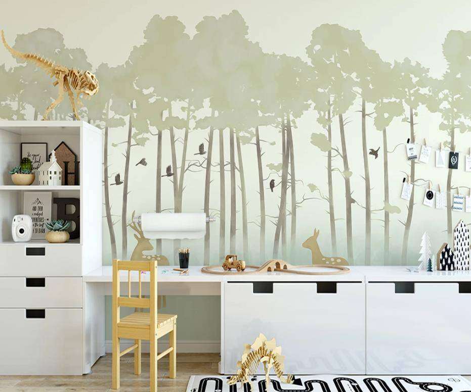 Фотообои в интерьере сказочный лес с оленями  15-293 фото