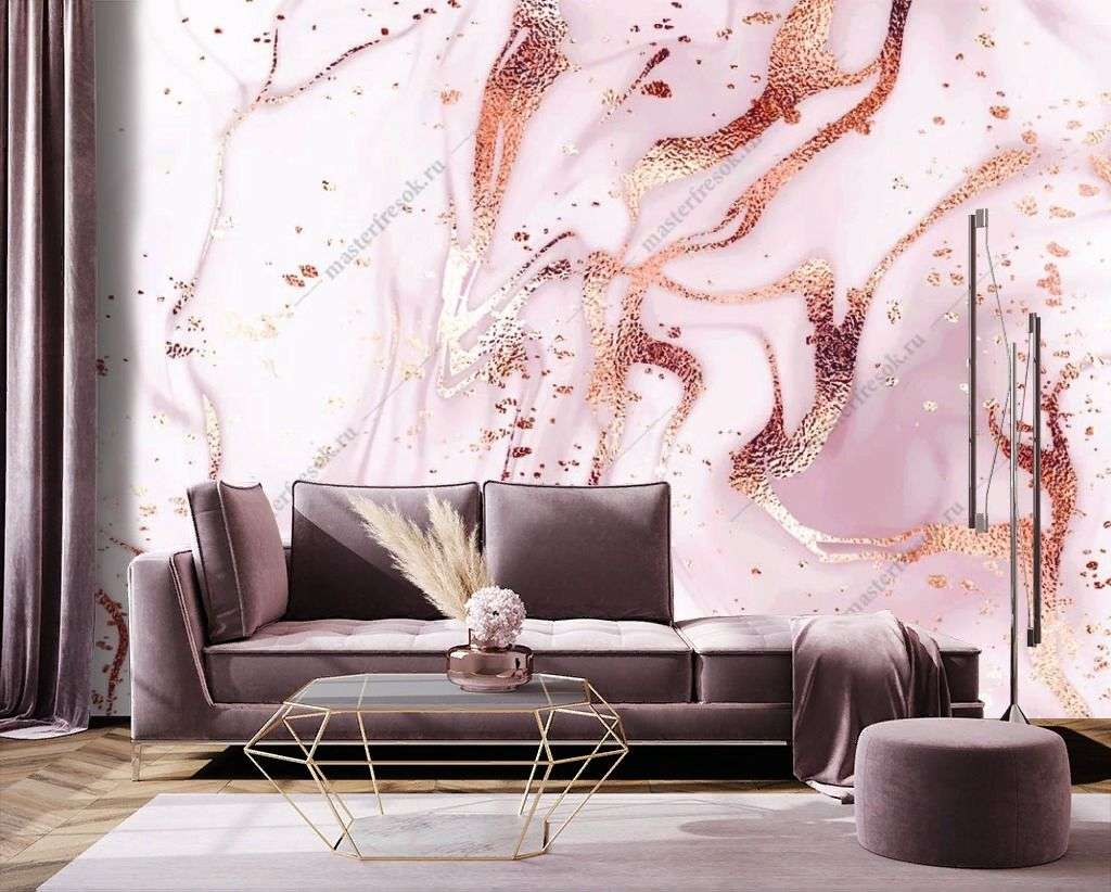 Фотообои в интерьере розовое серебро  9-1361 фото