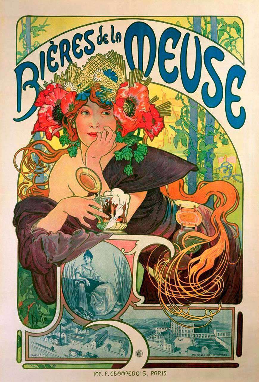 Фотообои в интерьере альфонс мариа муха - пиво из мааса  8-214 фото