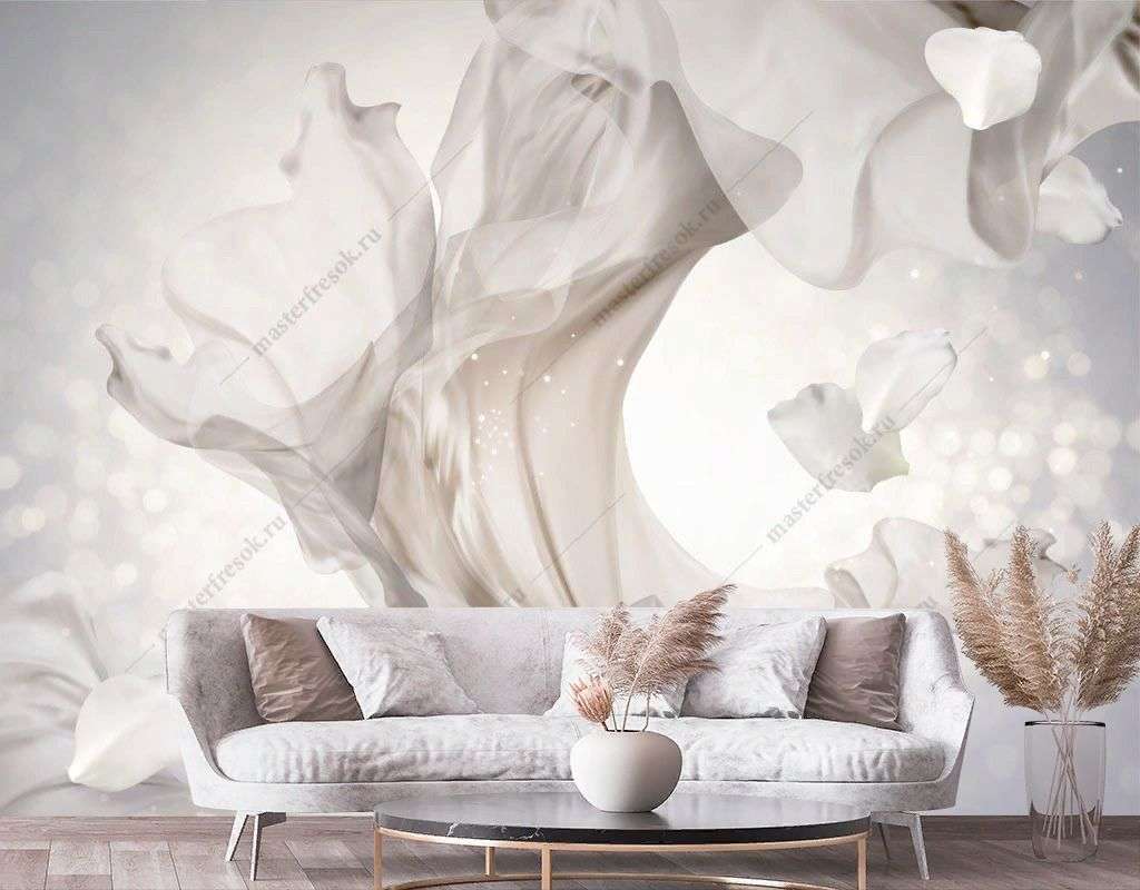 Фотообои в интерьере жемчужно-белый шифон  9-1736 фото