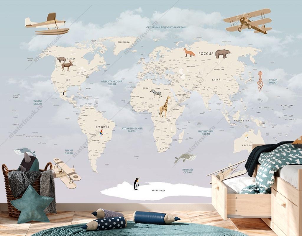 Фотообои Карта на фоне облаков  9-1619