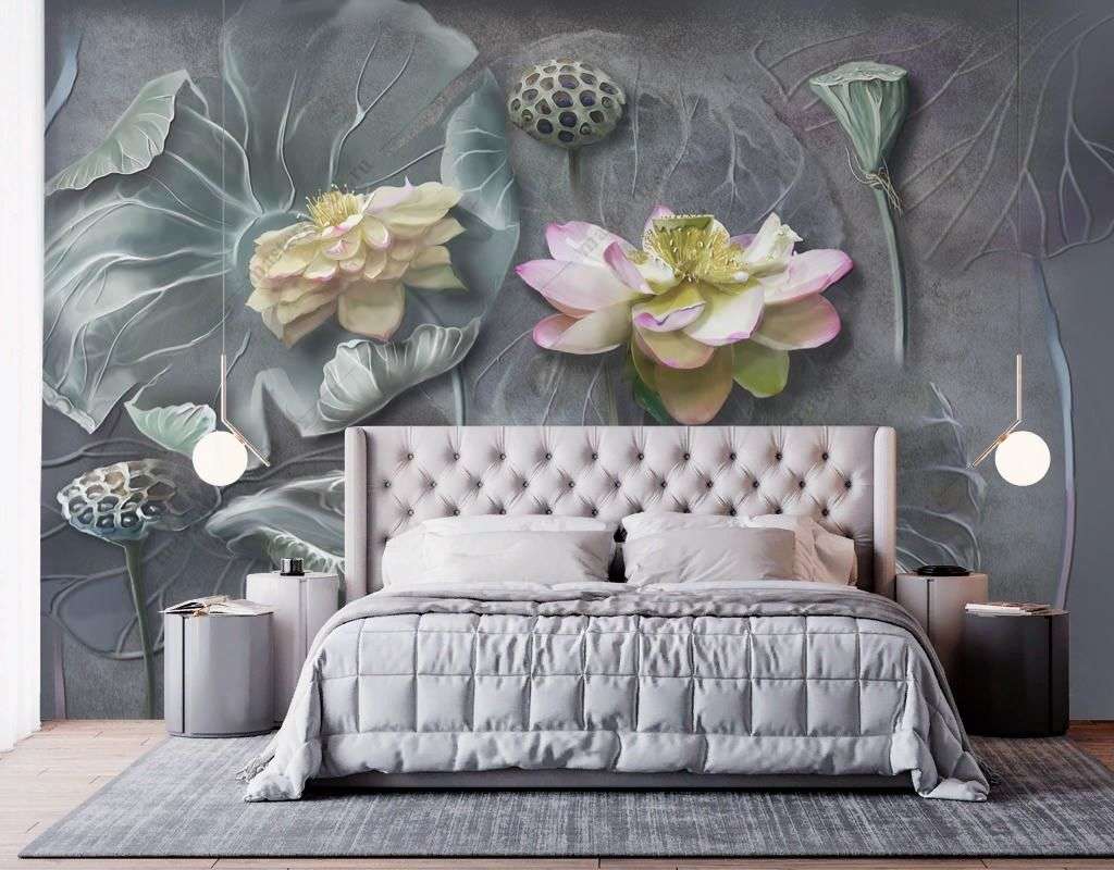 Фотообои в интерьере лотос 3д рельеф  13-616 фото