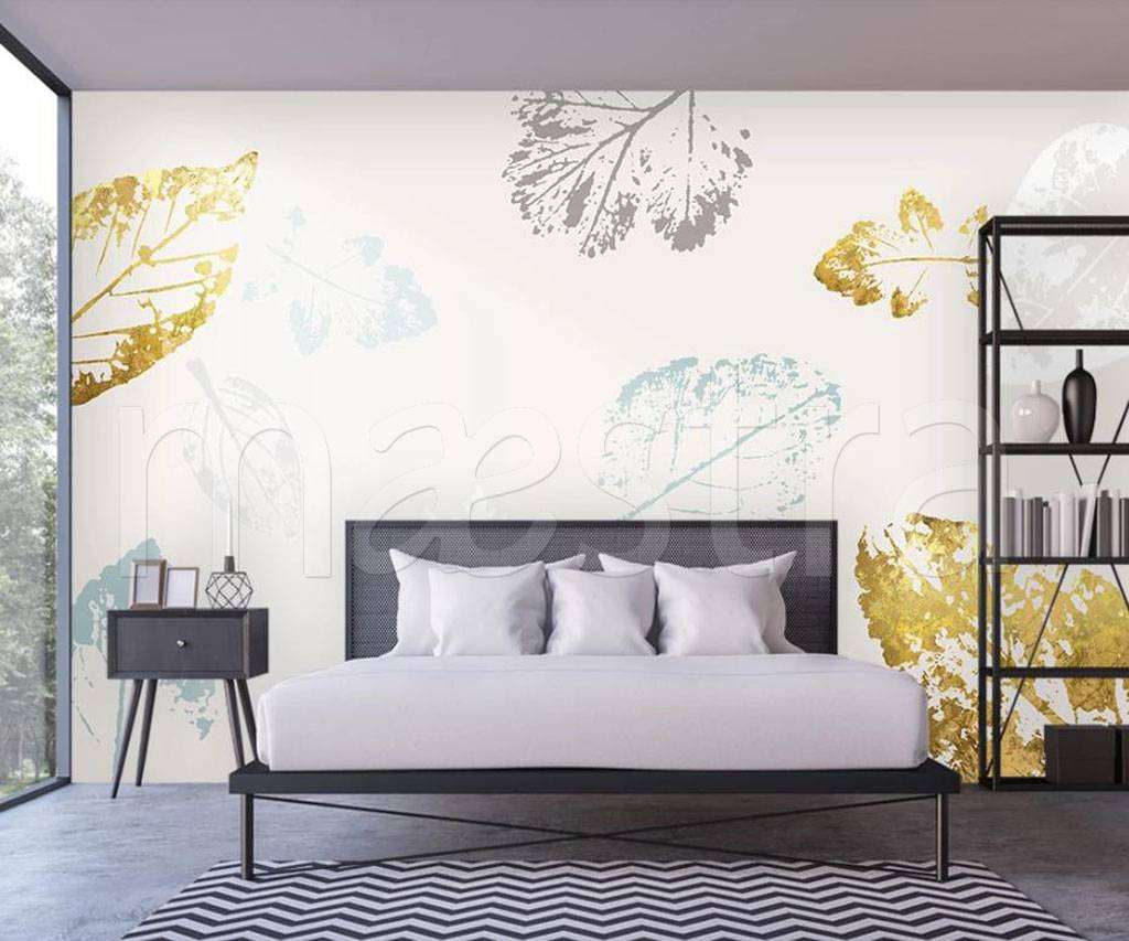 Фотообои в интерьере листья светлые  15-498 фото