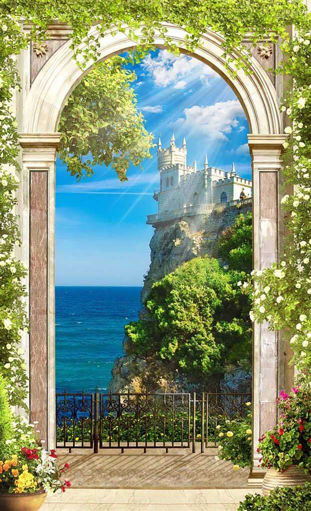 Фотообои в интерьере арка с видом на дворец  17-0047 фото
