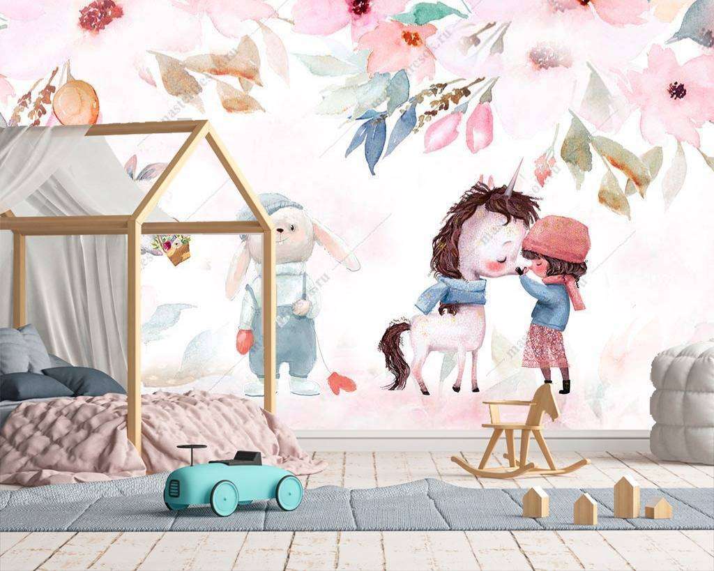 Фотообои в интерьере девочка и пони  14-002 фото