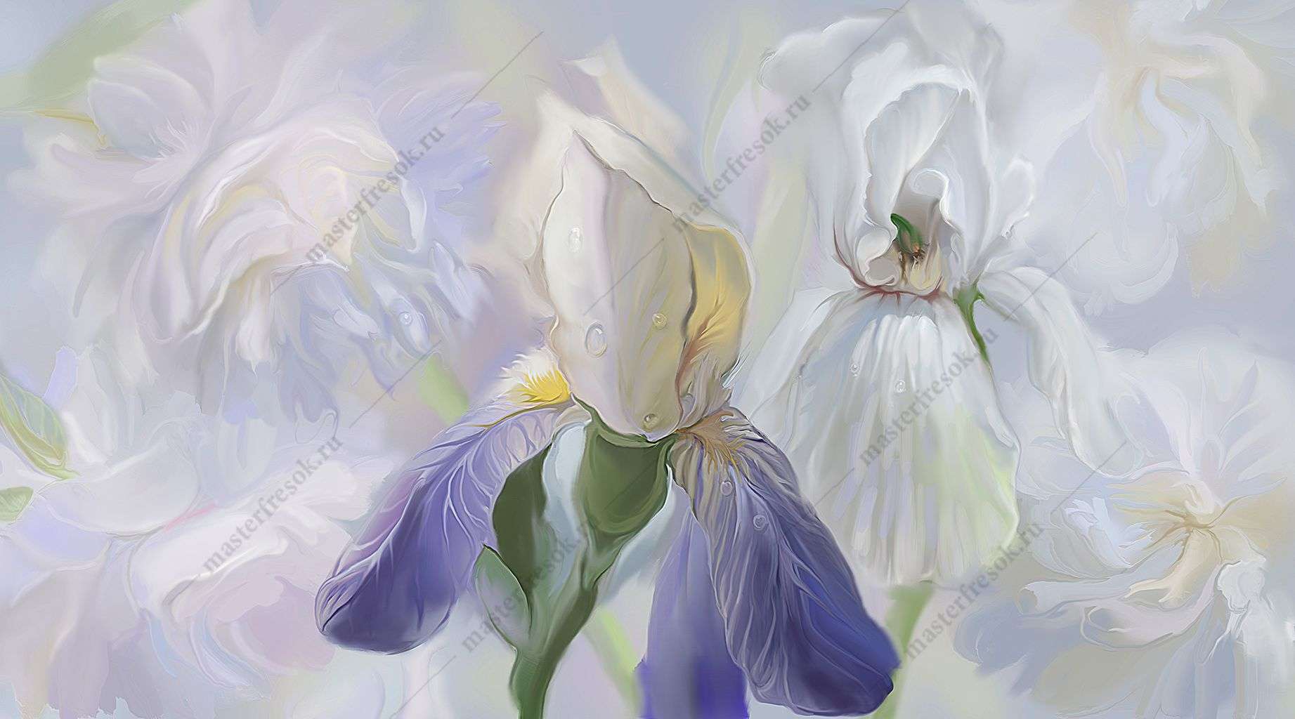 Фотообои в интерьере нежные ирисы  13-394 фото