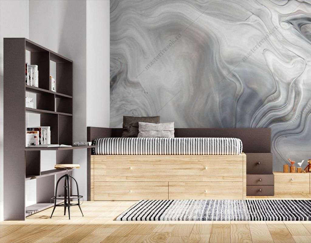 Фотообои в интерьере серый мрамор с разводами  9-1533 фото