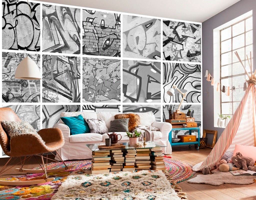 Фотообои Граффити коллаж черно белый  12-1576