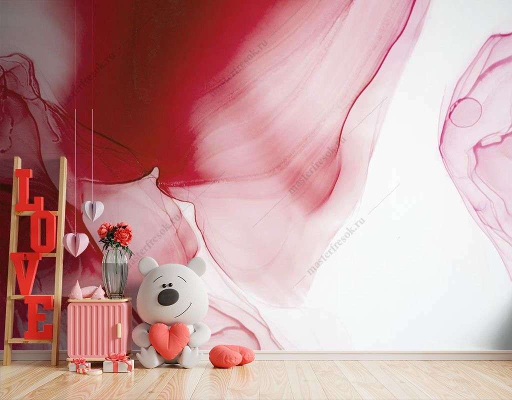 Фотообои в интерьере красный флюид арт  9-1538 фото