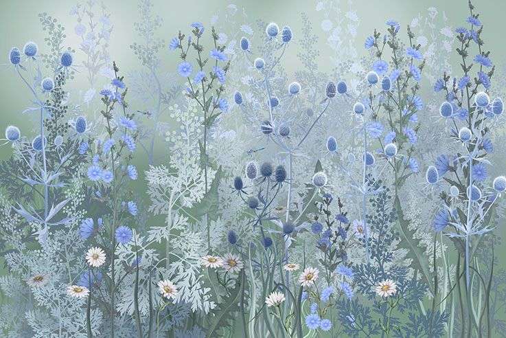 Фотообои в интерьере полевые цветы на сером фоне  13-626 фото