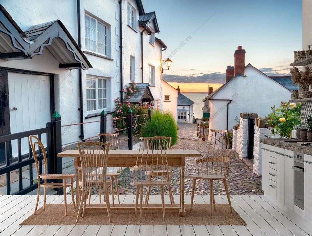 Фотообои в интерьере улочка с белыми домами  9-1412 фото