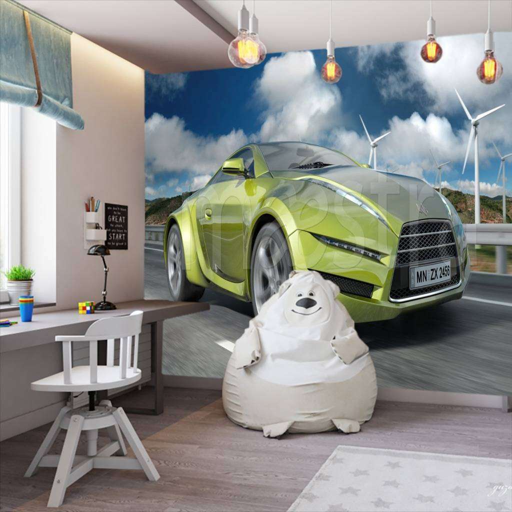 Фотообои в интерьере зеленая машина  12-571 фото
