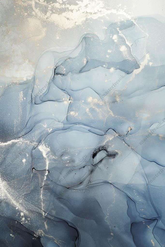 Фотообои в интерьере флюид арт синий золотые песчинки  9-1040 фото