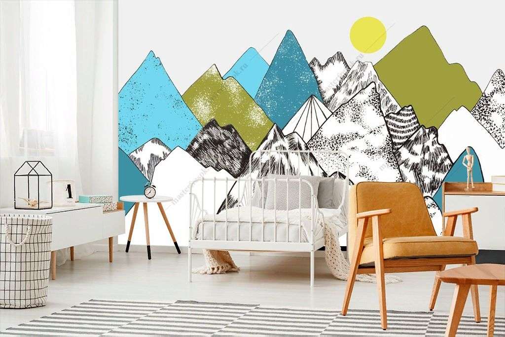 Фотообои в интерьере разноцветные горы для мальчика  14-205 фото