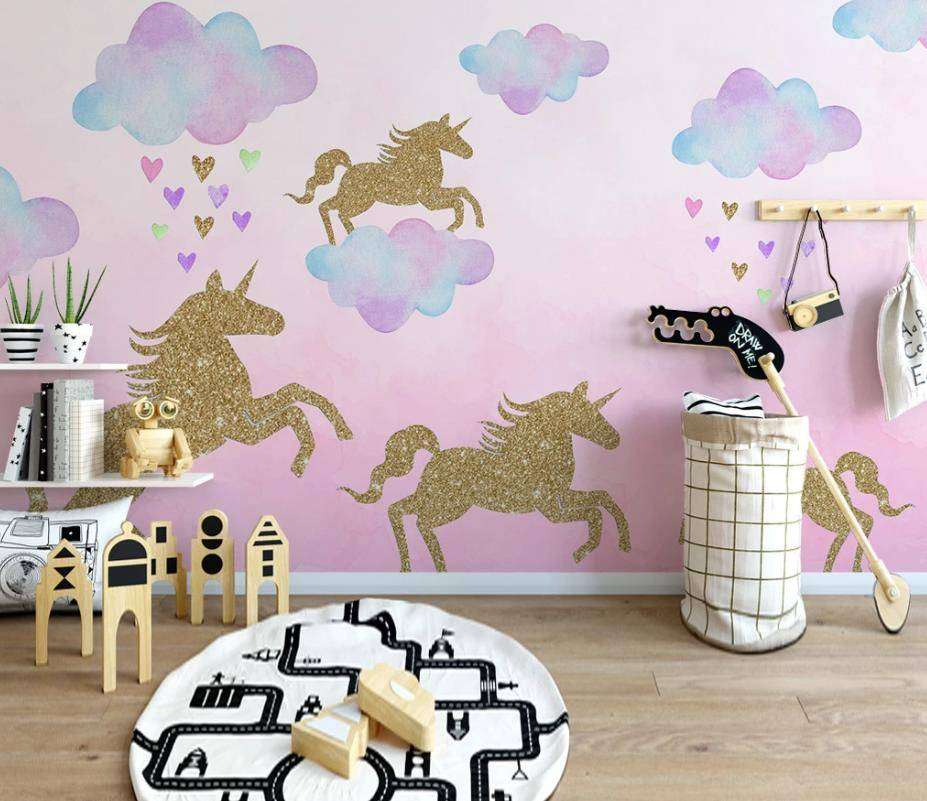 Фотообои в интерьере золотые единороги  15-341 фото