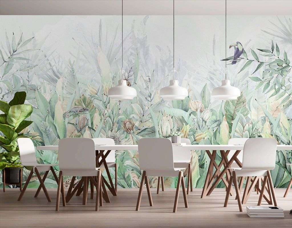 Фотообои в интерьере в спальню цветы зеленые  9-2005 фото