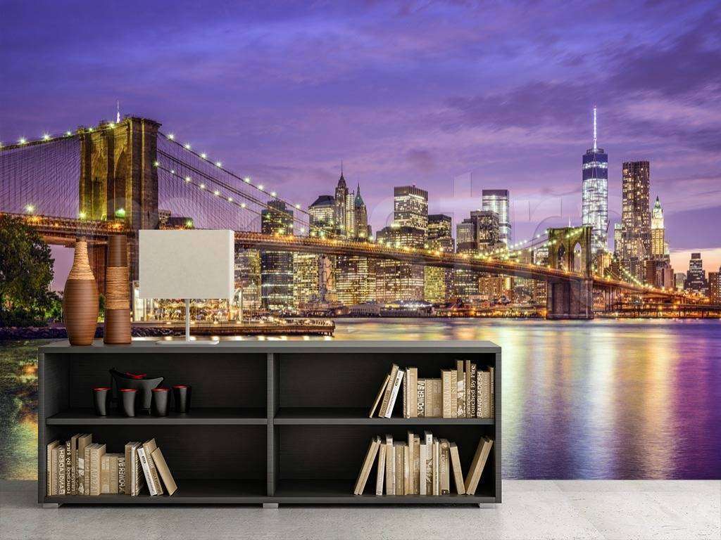 Фотообои в интерьере огни на бруклинском мосту  9-818 фото