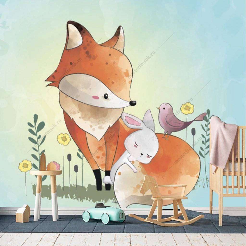 Фотообои в интерьере лисенок с другом  12-465 фото