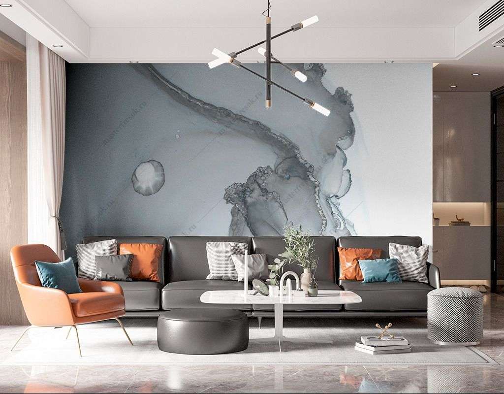 Фотообои в интерьере серые разводы мрамора  9-1572 фото