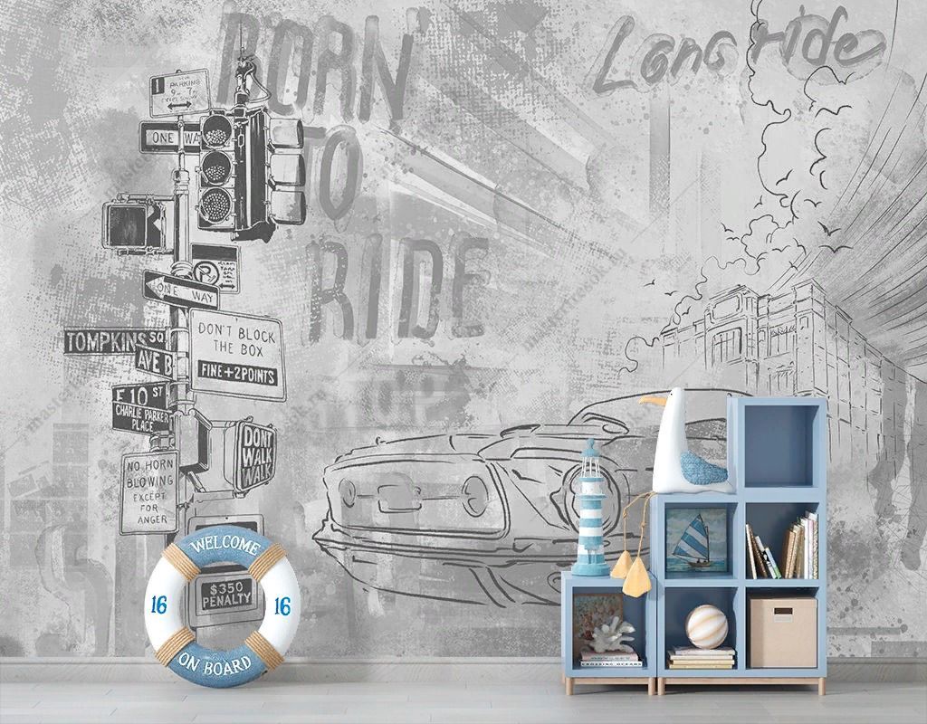 Фотообои Граффити машина ч/б  12-1568