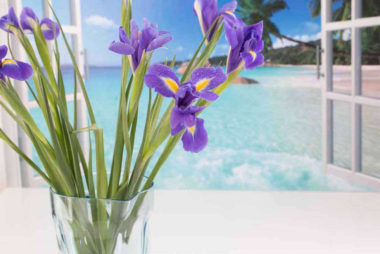 Фотообои в интерьере ирисы в вазе  10-015 фото