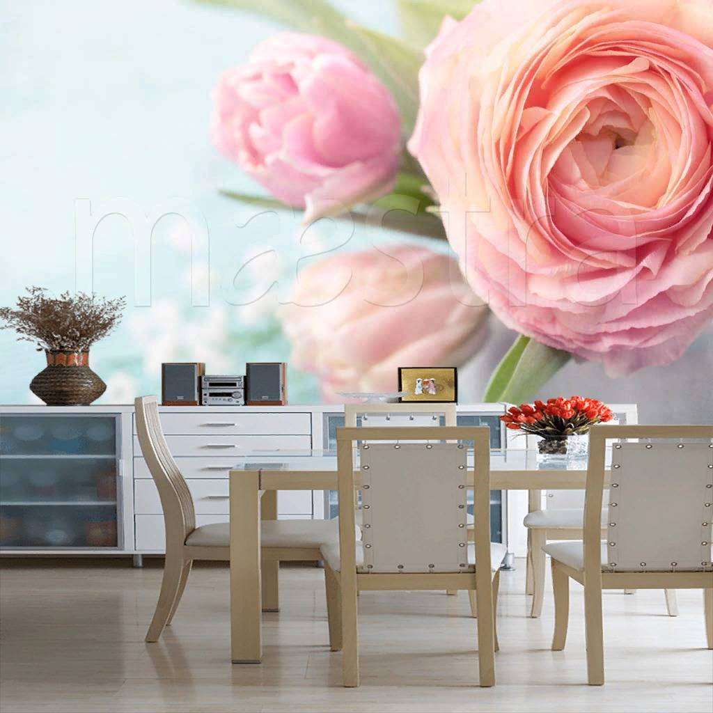 Фотообои в интерьере розовое на голубом  9-100 фото