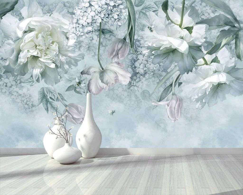 Фотообои в интерьере пионы и тюльпаны  13-195 фото