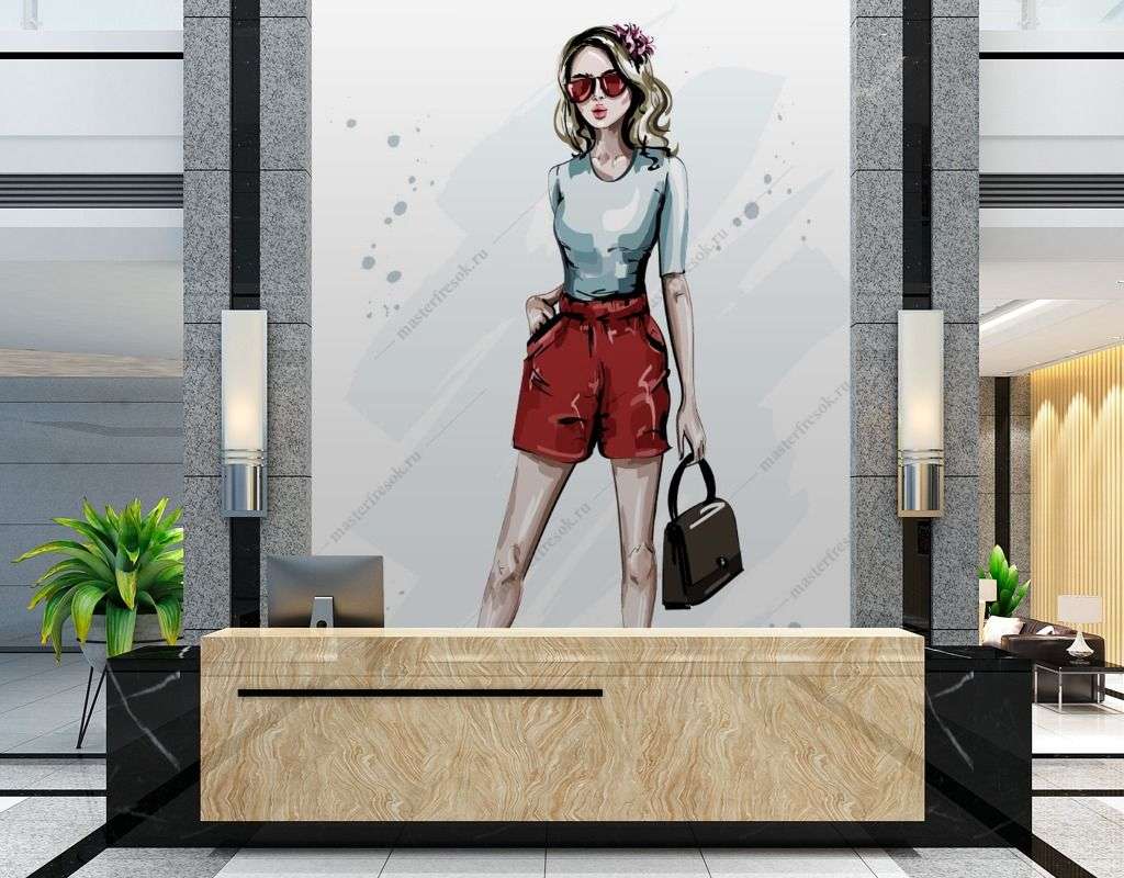 Фотообои в интерьере модная блондинка  12-1375 фото