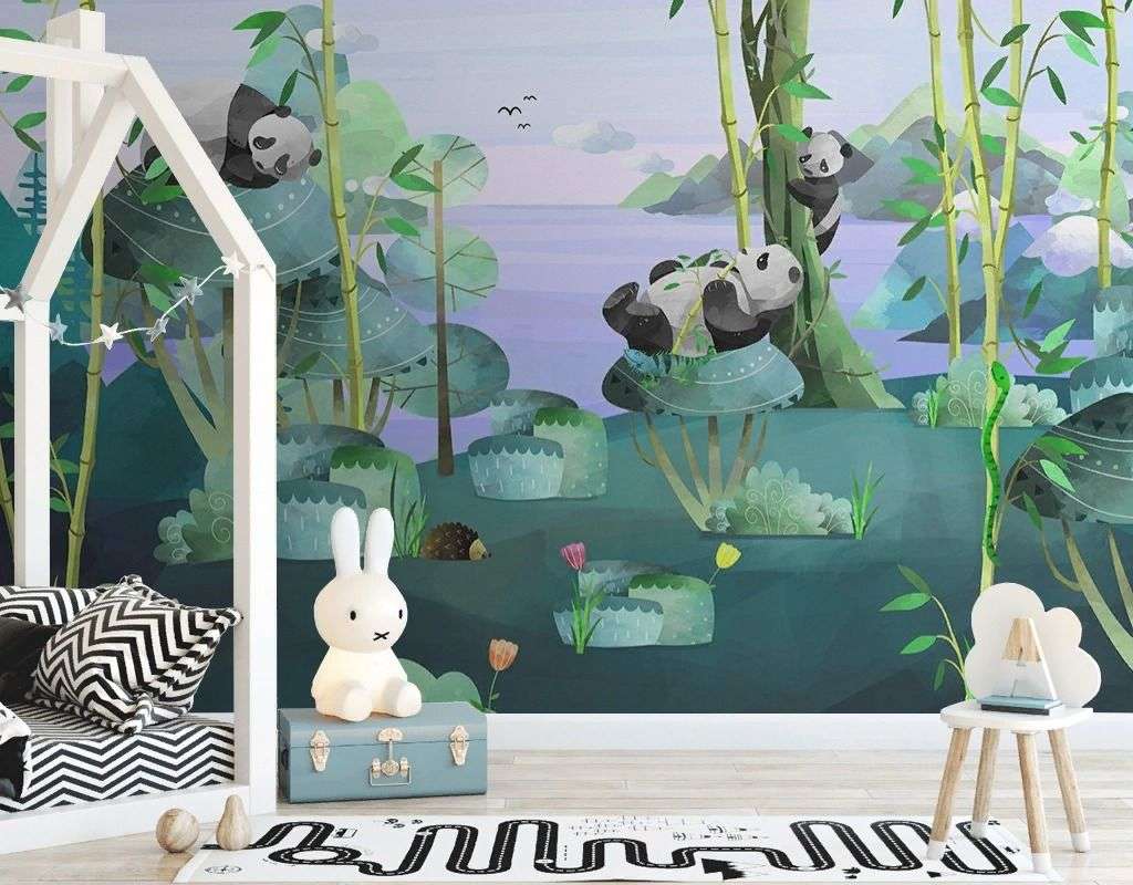 Фотообои в интерьере детские. панды в лесу   12-1614 фото