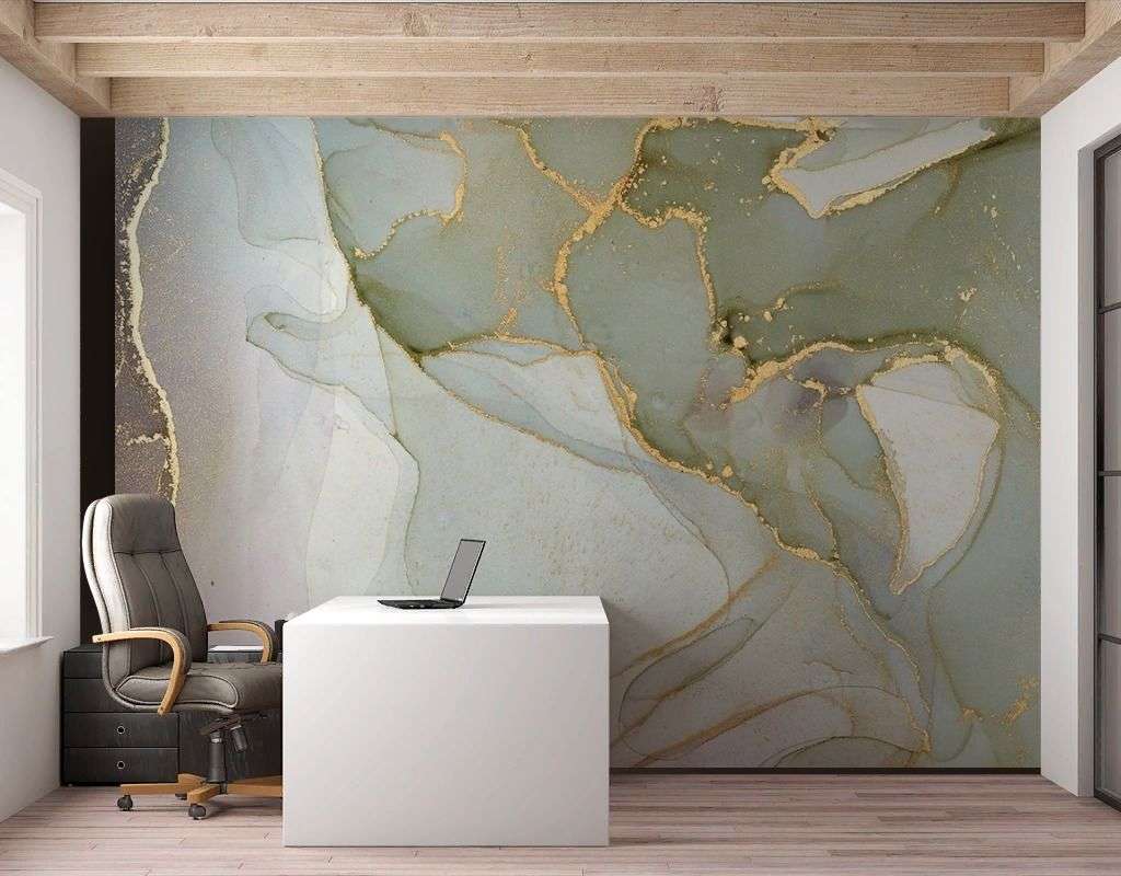 Фотообои в интерьере флюид арт серо-зеленый  9-2027 фото