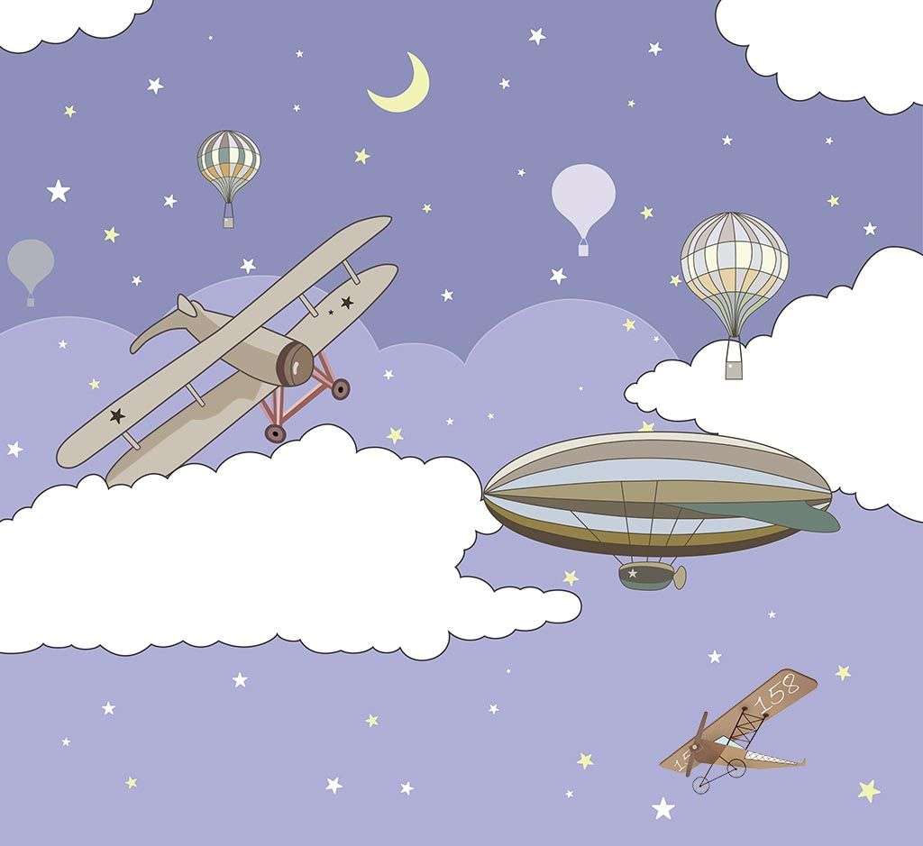 Фотообои в интерьере самолет и дирижабль в небе  14-227 фото