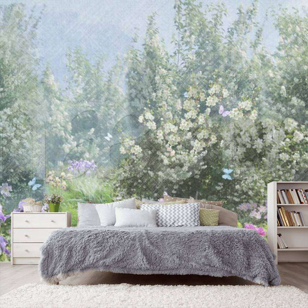 Фотообои в интерьере сад с цветущей яблоней 2  7-563 фото