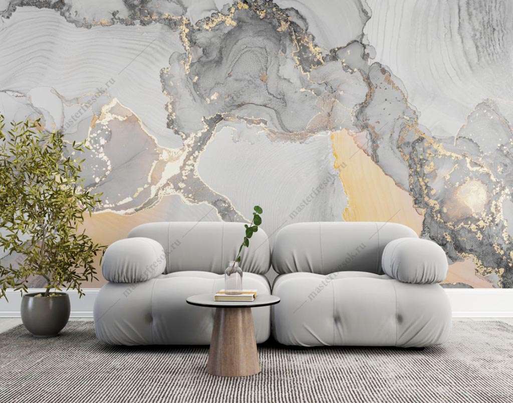 Фотообои в интерьере светло-серый флюид арт  9-1616 фото