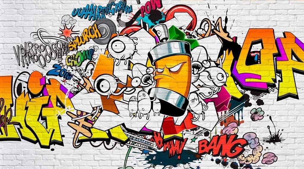 Фотообои в интерьере граффити на кирпичной стене  9-1669 фото