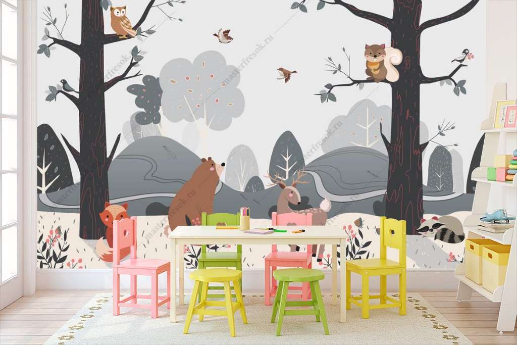 Фотообои Бесшовные обои на стену:  Животные в лесу. Артикул: 14-251  