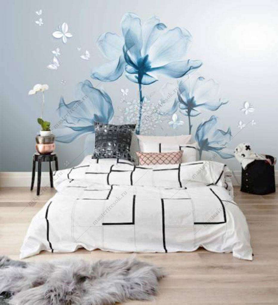 Фотообои в интерьере голубые цветочки  15-908 фото