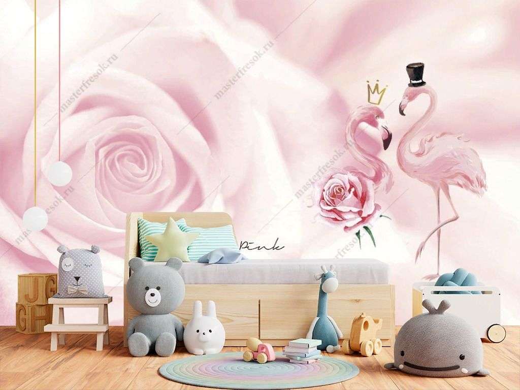 Фотообои в интерьере танцующие фламинго  14-390 фото