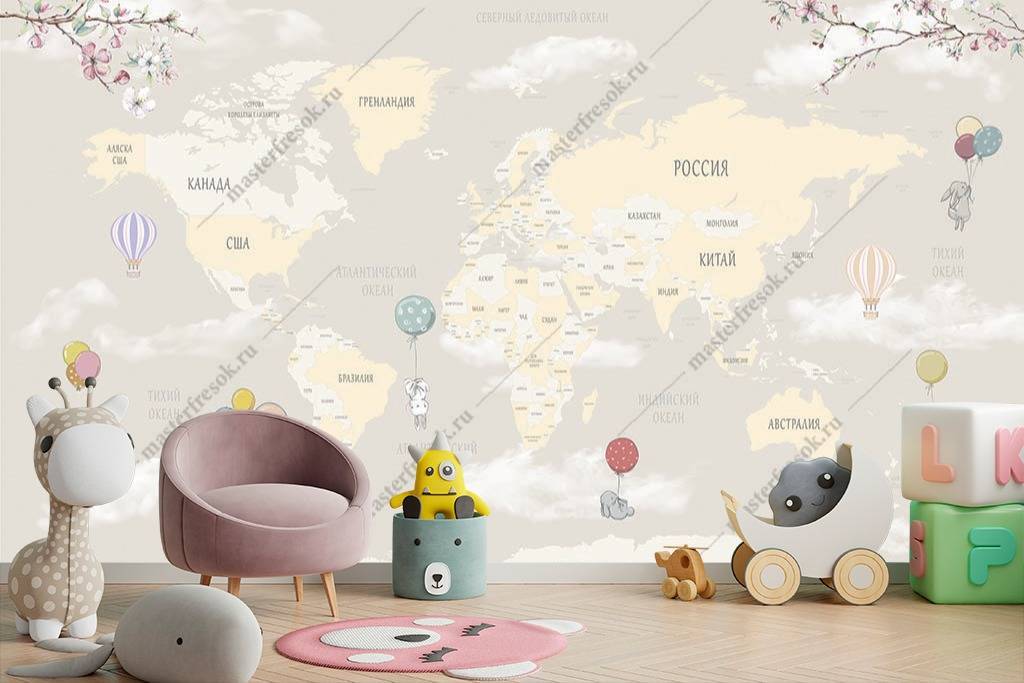 Фотообои Карта мира с зайчиками  14-056