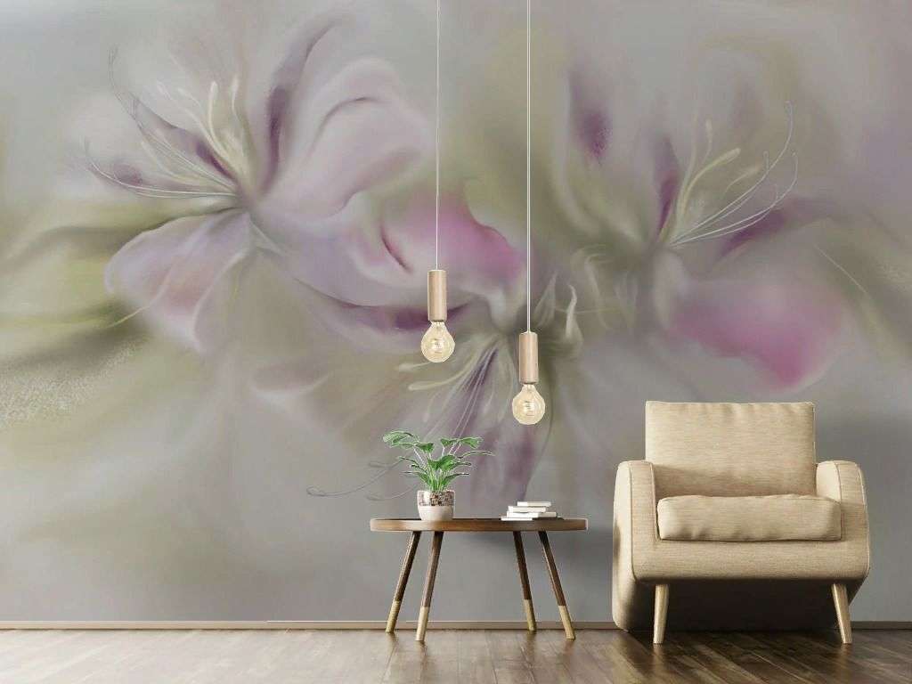 Фотообои в интерьере цветы бежевые  13-736 фото