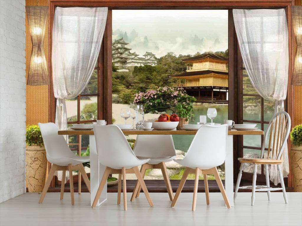 Фотообои в интерьере японский сад за окном  17-0024 фото