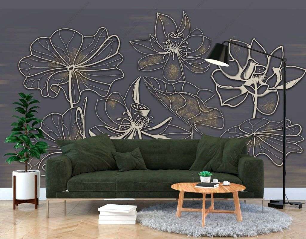 Фотообои в интерьере лотос на чёрном фоне  13-532 фото