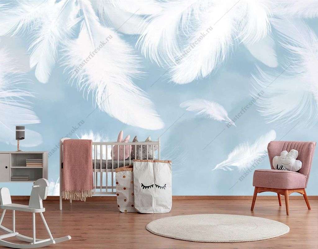 Фотообои в интерьере белые перья  14-552 фото