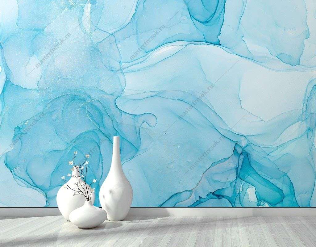 Фотообои в интерьере голубой мрамор с прожилками  9-1789 фото