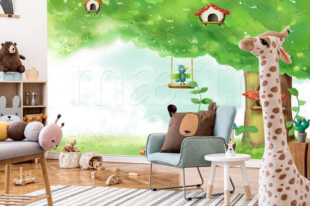 Фотообои в интерьере дерево с птицами  12-246 фото