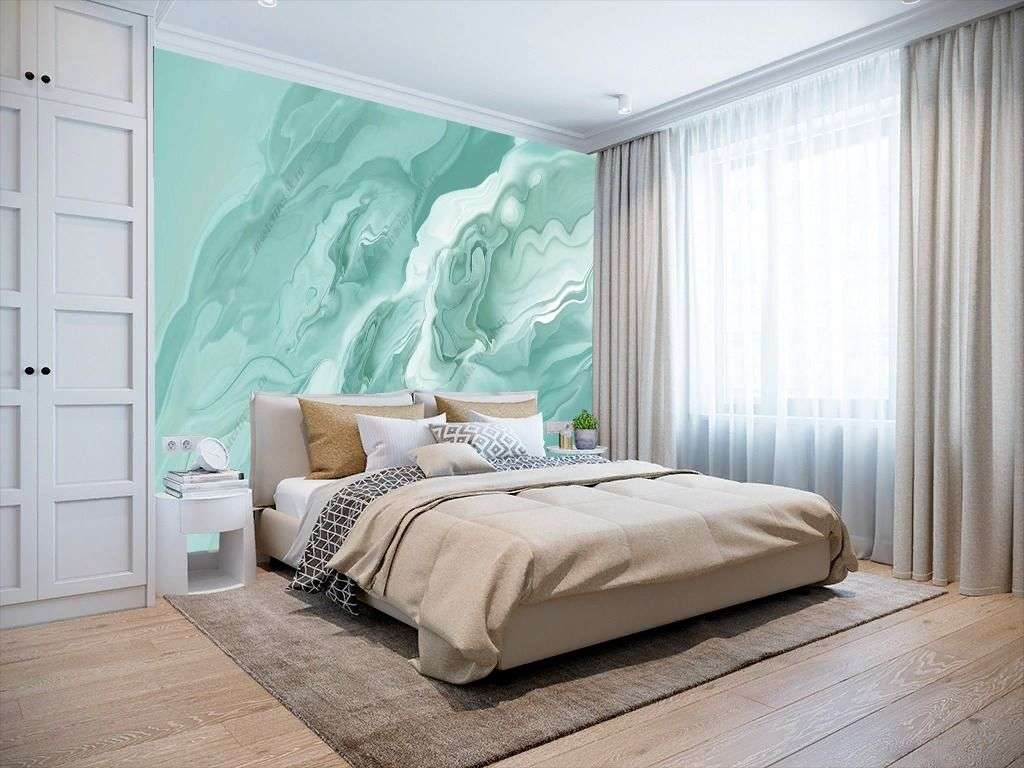 Фотообои в интерьере бирюзовый мрамор  13-374 фото