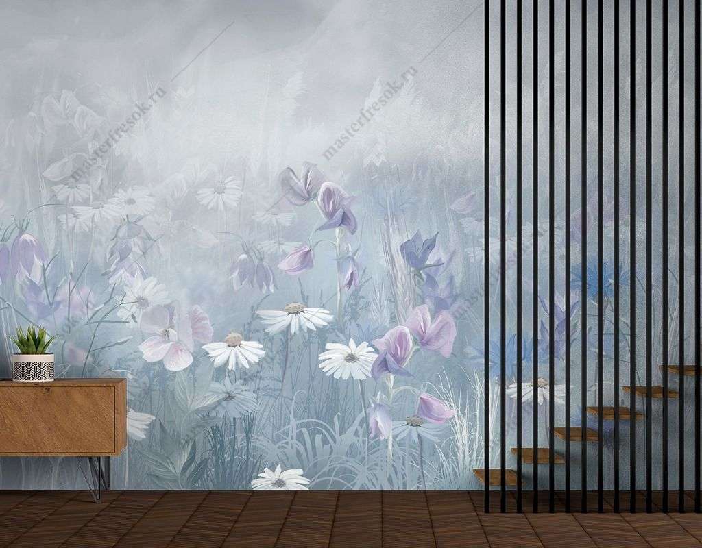 Фотообои в интерьере цветочная поляна  13-382 фото
