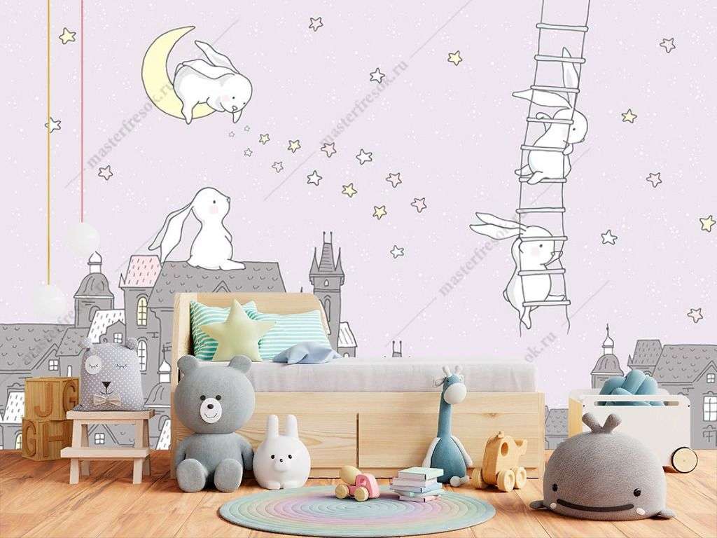 Фотообои в интерьере зайки на крыше  14-231 фото