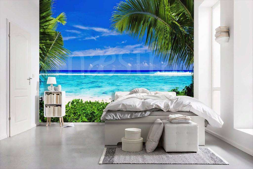 Фотообои в интерьере тропический изумрудный пейзаж  4-341 фото